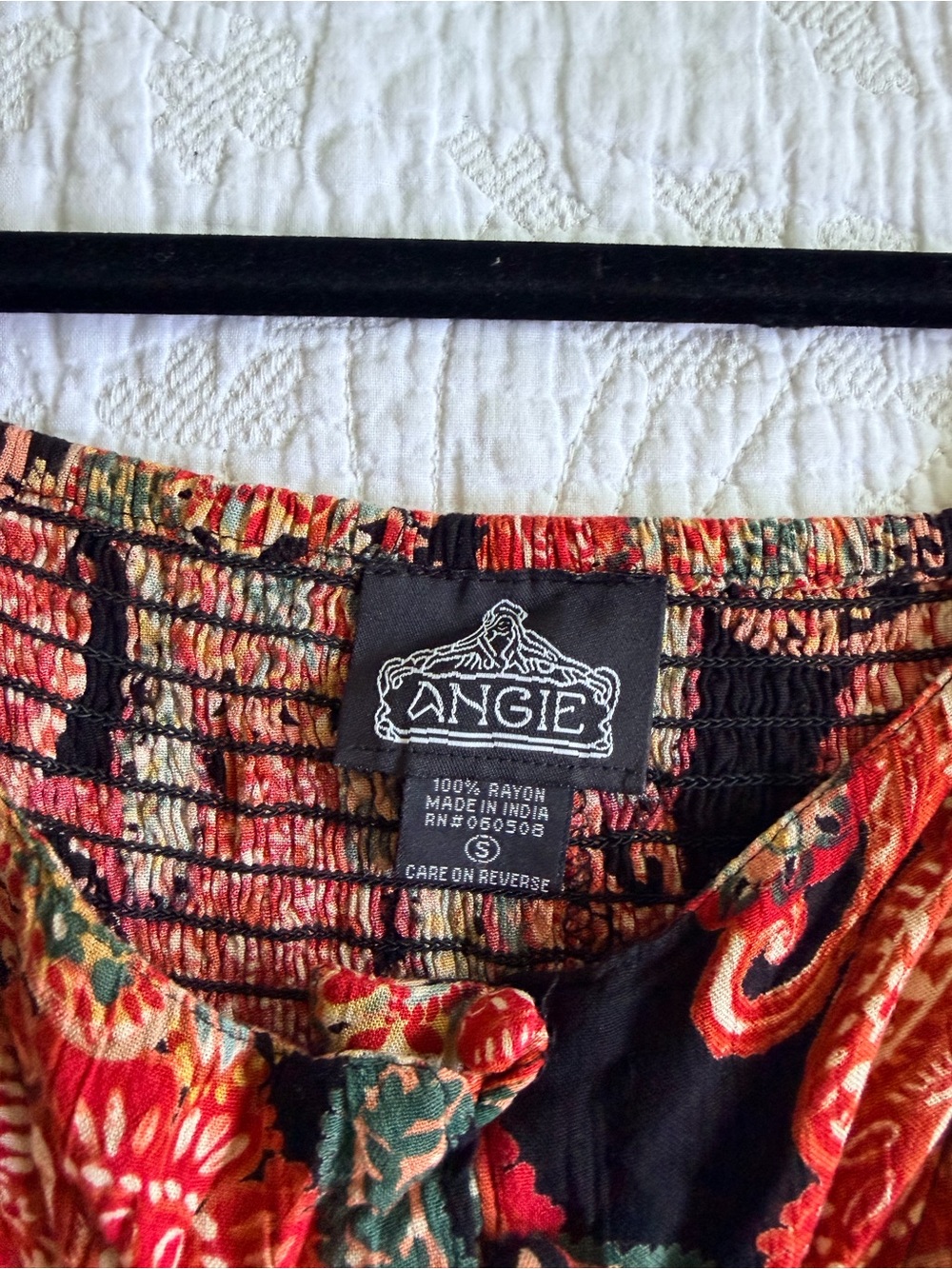 Angie | Bohemian Red Paisley Maxi Dress with Smocked Bodice Small - Picture 4 of 4